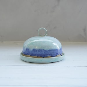 Ceramic butter dish, handmade butter dish, blue butter dish