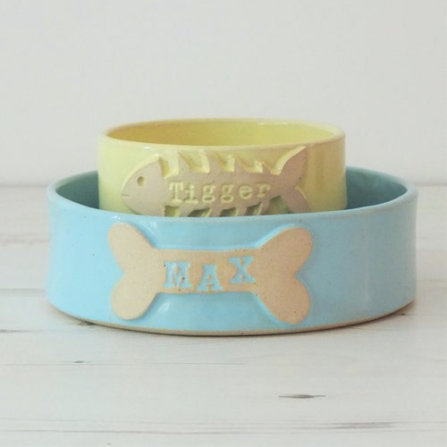 Cat Bowls Cat Dish Cat Water Bowl Cat Food Bowl Set of 2 Etsy