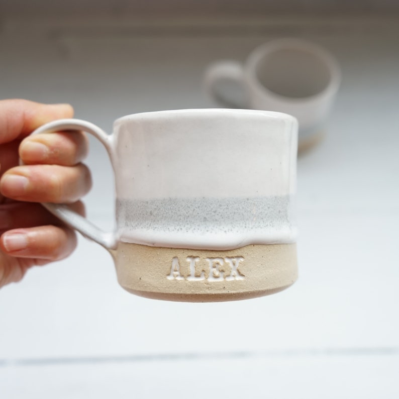 Mug en poterie fait main, mug blanc, cadeau de mariage, mug personnalisé image 2