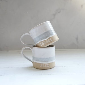 Handmade pottery mug, white mug, wedding gift, personalised mug image 5