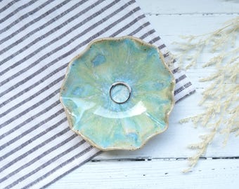 Handmade Ceramic Ring Dish, Turquoise Glaze Pottery Bowl