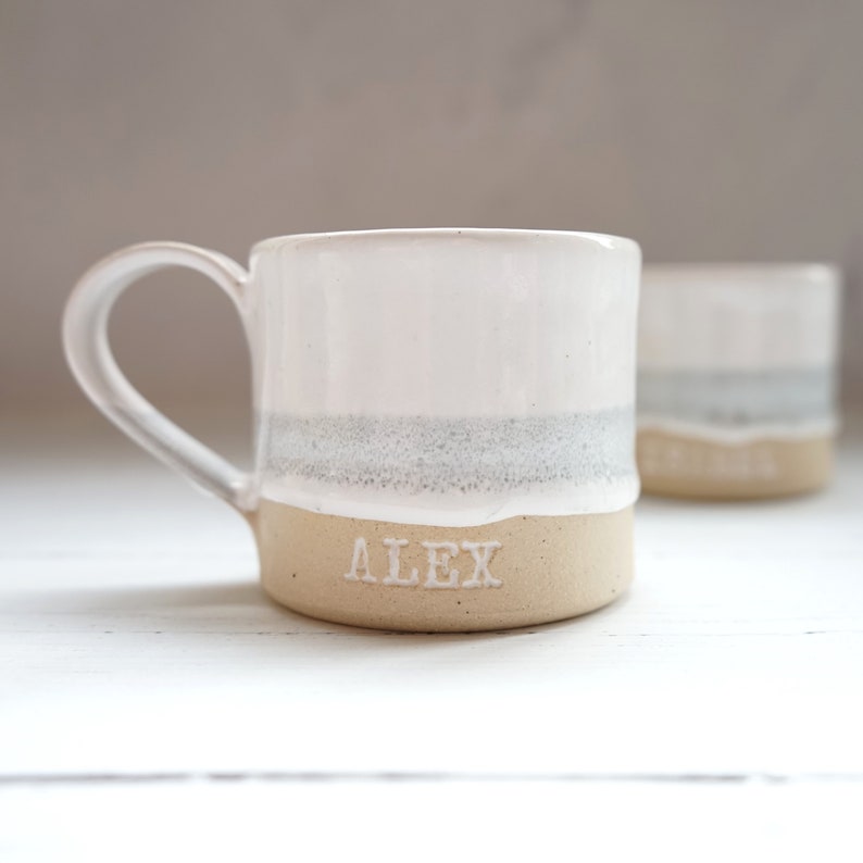 Handmade pottery mug, white mug, wedding gift, personalised mug image 3