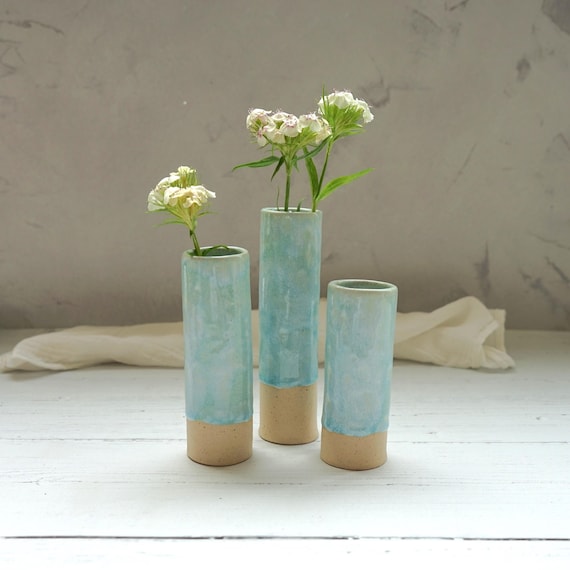 Handgemachte Posy Keramik Vase: blau glasiert
