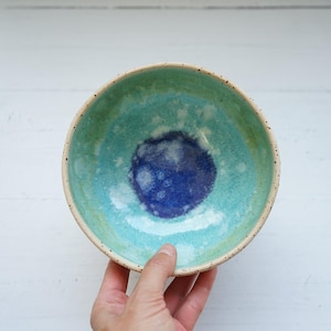 Handmade Pottery Bowl: Green Turquoise Blue Glazed Stoneware