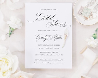 Delicate Script Bridal Shower Invitation Template,  Editable elegant Invitation for Bridal Shower CLAIRE