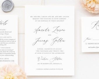 Elegant Calligraphy Wedding Invitation Template: Modern Invite Suite (TEMPLETT)