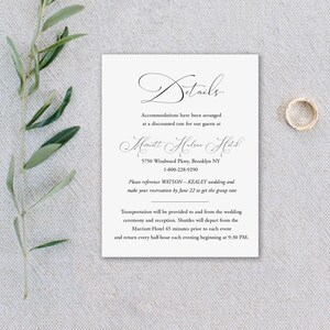 Elegant Wedding details card template Calligraphy Wedding details card insert Editable enclosure card template reception S653