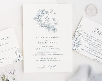 Monogram Invitation Template for Wedding Botanical Wedding Invitation Template download Elegant Floral Invitation suite Edit in Templett