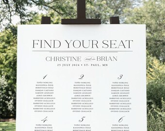 Seating Chart Template Find your Seat sign Modern Seating Reception Sign Template, Edit with Templett, Christine collection