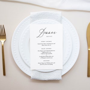 Modern Script Menu  for Wedding Simple Wedding Menu Card Template Classic Printable Menu Script Menu Template Editable Menu with TEMPLETT