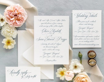 All Script Delicate Wedding Invitation Set, Calligraphy Editable Wedding Invite, Stylish Script  Template Claire