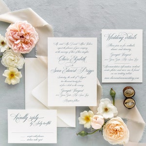 All Script Delicate Wedding Invitation Set, Calligraphy Editable Wedding Invite, Stylish Script  Template Claire