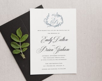 Monogram Wedding Invitation Template Printable Editable Wreath Wedding Invitation Suite Template Classic, Download Edit with TEMPLETT