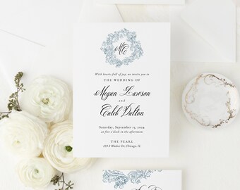 Monogram Wedding Invitation Template Printable Wedding Invitation Suite Elegant Script invite Download Edit with TEMPLETT