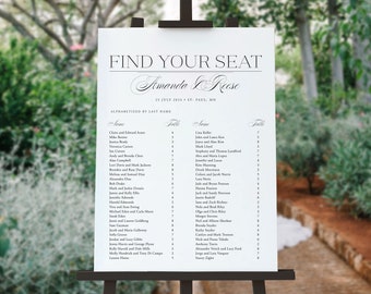 Wedding Seating Chart Template Classic Alphabetized Find your Seat sign Elegant Seating Chart Welcome Sign Reception Sign Template Sign