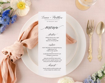 Menu Template for Wedding Simple and Elegant Wedding Menu Card Template Editable and Printable Menu Template - Adeline