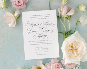 Calligraphy Wedding Invitation Template Set: Modern Classic Design Printable & Editable in Templett - S5