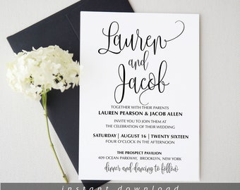 Wedding invitation template download Printable Simple Wedding Invite Editable Wedding Invitation Instant Download Edit with TEMPLETT BH5