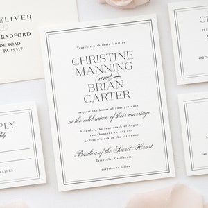 Elegante Hochzeitseinladung Set-Vorlage, Klassische Hochzeitseinladung Download zum Ausdrucken Invite - S253