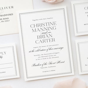 Elegant Wedding Invitation Set Template, Classic Formal Wedding Invitation Download, Printable Invite Suite - Christine