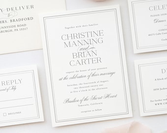 Elegant Wedding Invitation Set Template, Classic Formal Wedding Invitation Download, Printable Invite Suite - S253