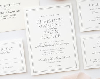 Elegant Wedding Invitation Set Template, Classic Formal Wedding Invitation Download, Printable Invite Suite - Christine