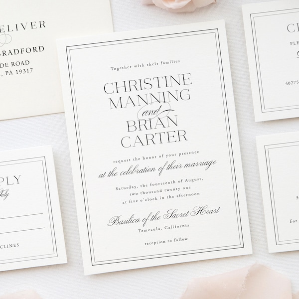 Elegant Wedding Invitation Set Template, Classic Formal Wedding Invitation Download, Printable Invite Suite - Christine