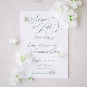 Alle script Delicate bruiloft Save-the-date uitnodigingssjabloon huwelijksaankondiging Afdrukbare Save The Date-kaart Save The Day nodigt Claire uit