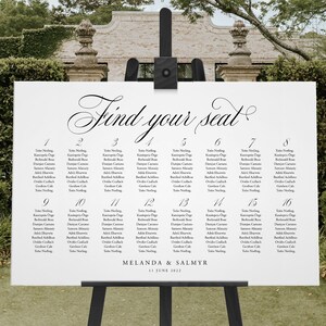 Plan de la salle de mariage Modèle de plan de salle pour un mariage Plaque Trouvez votre place Modèle élégant et traditionnel d'enseigne de réception - Claire