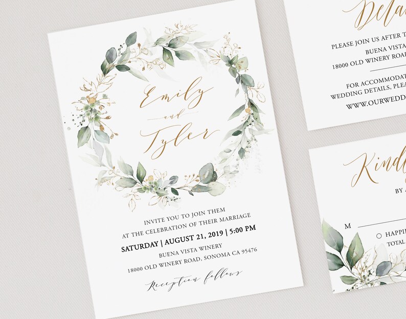 Printable Wedding Invite Greenery Wedding Invitation Printable Edit with TEMPLETT Wedding invitation template Editable Wedding Invitation