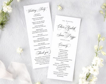 Delicate Script Wedding Program template, Printable Wedding Program. Editable Wedding Program. Edit in TEMPLETT CLAIRE