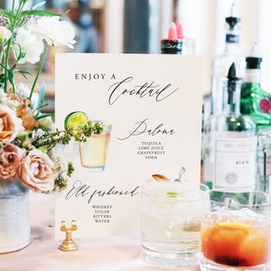 Elegant Wedding Bar Sign Template Signature Wedding Drink Sign Printable Wedding Bar Menu Watercolor Cocktails Sign Reception Drinks Poster