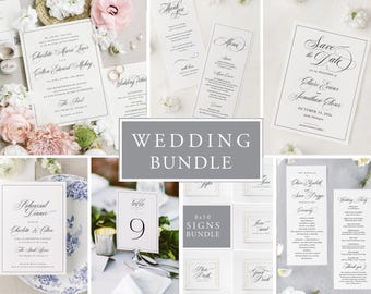 Wedding Bundle for our Nicole Collection, Reception templates, Signage, Wedding program, Wedding menu, place card, Bundle and save!