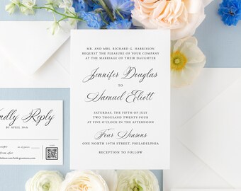 Modern Calligraphy Wedding Invitation Suite Template (Self Edit & Printable Download)
