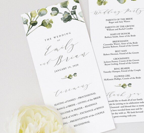 Wedding Program Template Printable Wedding Program Editable Etsy