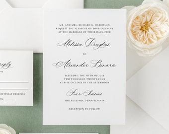 Calligraphy Wedding Invitation Suite Template, Elegant Invitation Template, Instant Download, Edit in you browser