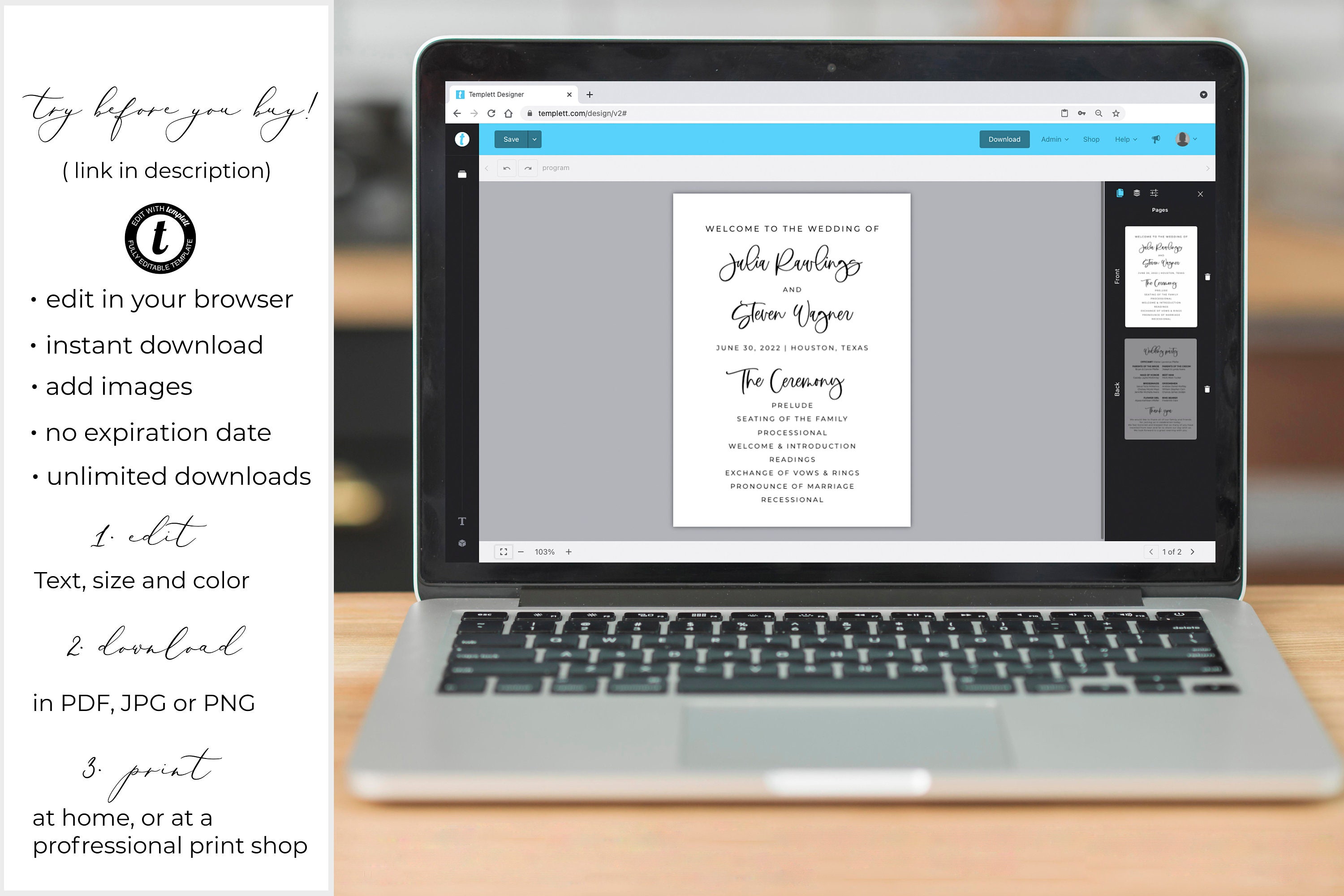 Modern Fan Program Template Wedding Fan Program Template Etsy