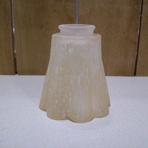 Vintage Heavy Glass Frosted Pink/Peach White Variegated Pendant Lamp Shade Globe Ribbed Scalloped Edge 5&quot; Tall