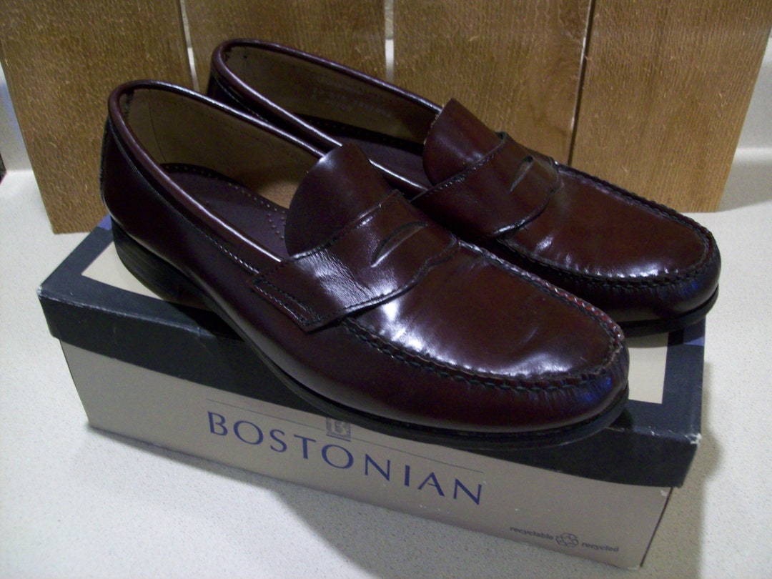 Vintage Men's Leather Bostonian Penny Loafers Size 12 D Burgundy Made