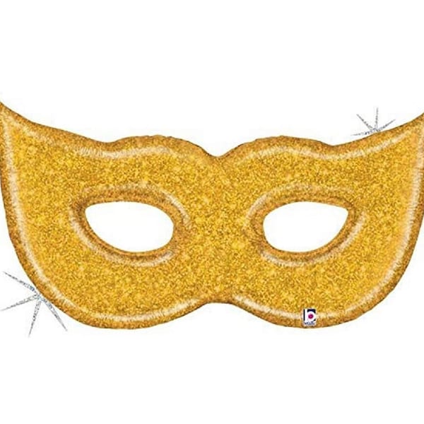 51" Gold Glitter Mask Foil Balloon