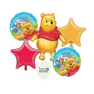 Winnie the Pooh Birthday Balloon Bouquet, Red & Gold Stars