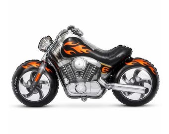 45" Black Motorcycle Foil Balloon with Silver Number 1-9 Option
