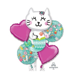 Anagram Selfie Celebration Mermaid Cat Foil Balloon Bouquet