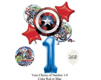 Paquete de globos con el escudo del Capitán América de los Vengadores (opción de números del 1 al 9)