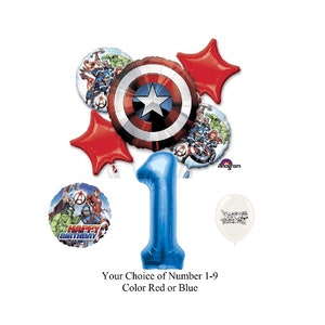 Avengers Captain America Shield Balloons Bouquet Bundle with Number 1-9 Option