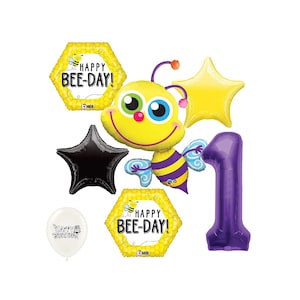 Your Choice of Number 1-9 Beaming Bumble Bee Happy Bee-day Party Decorations Balloon Bouquet Bundle