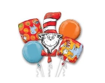 Cat in the Hat Birthday Balloon Bouquet Set, 5 Piece