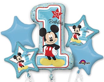 Mickey Mouse 1st Birthday Balloon Bouquet, 5-Piece Set