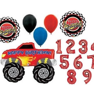 Monster Truck Birthday Balloon Bouquet With Red Number 1-9 Option