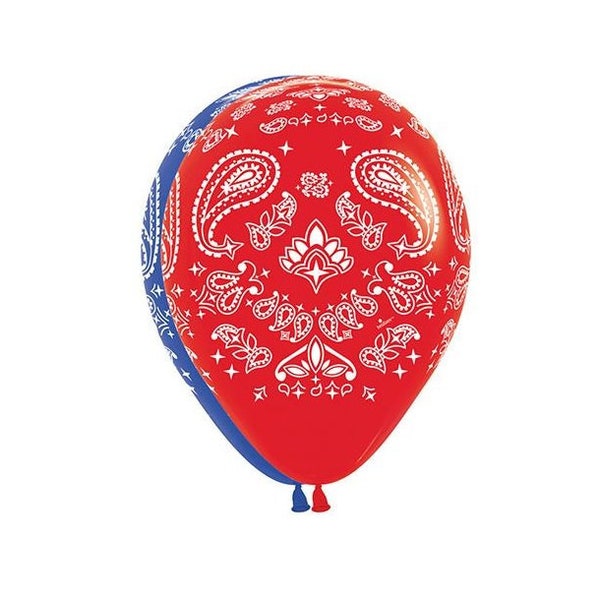 BANDANA Print 11” Latex Balloons 15 count asst. - AIR or Helium Fill ,Farm Party, Birthday Cool Favor Party Balloon - Western , Southern BBQ